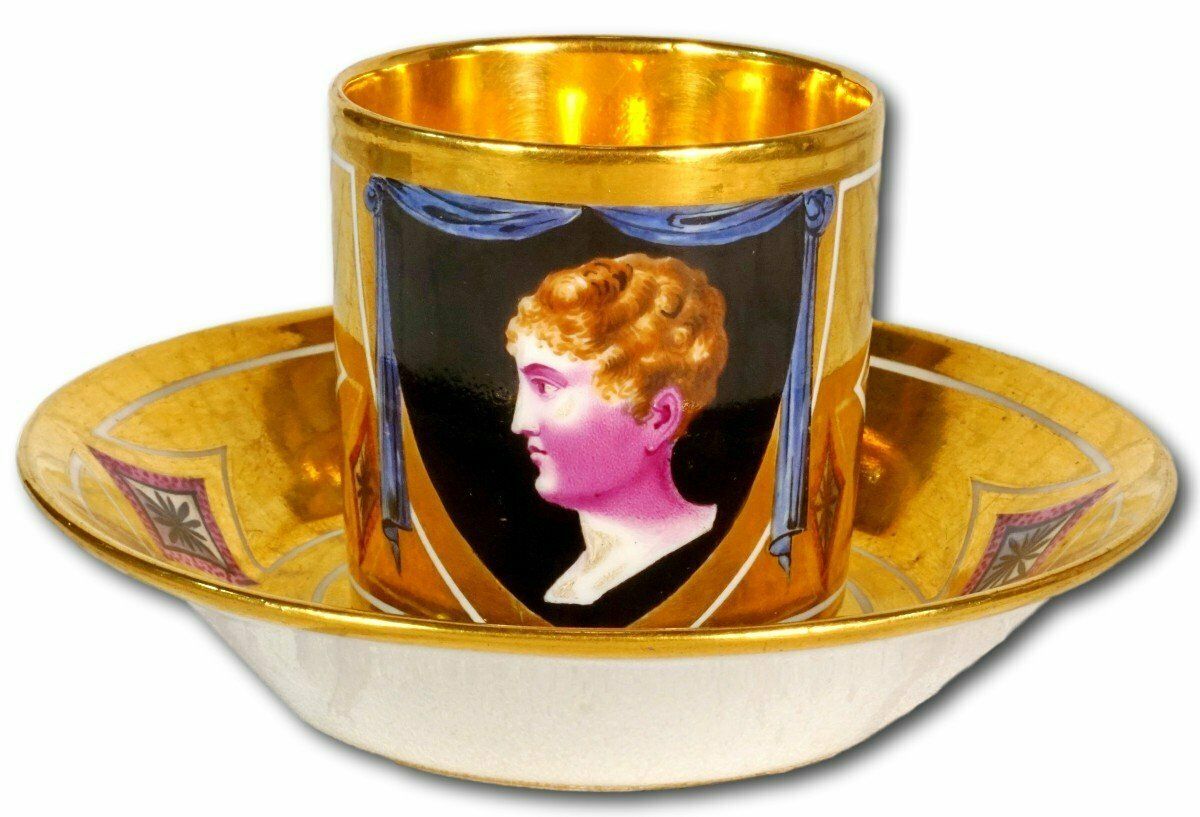 Rare Paris Porcelain Cup And Saucer   Representing The King Of Rome   Empire Period
