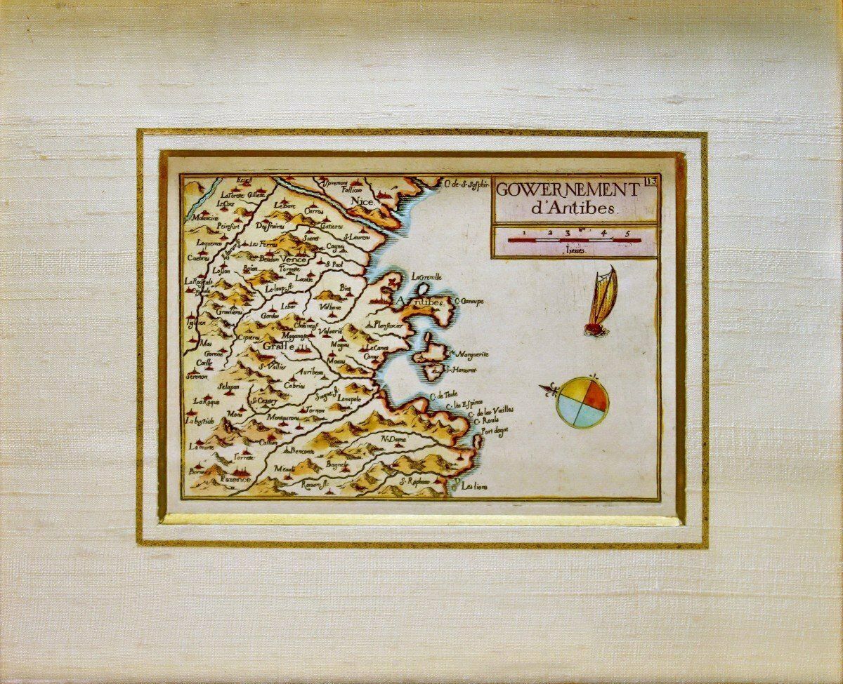 Rare Engraving Map Of The Government Of Antibes   Ep. 17th (Circa 1635) photo Art