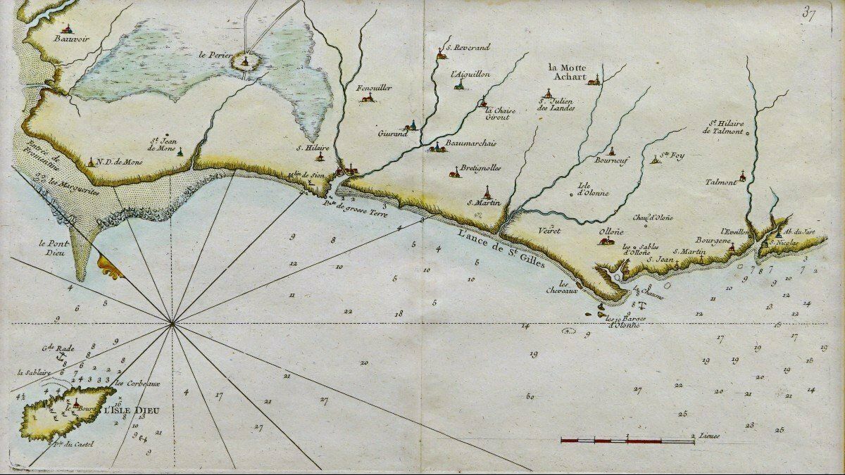 Rare Engraving Of A Marine Chart Of Vendée   No. 27   L'isle D'yeu   Sables D'olonne   18th Century photo for sale