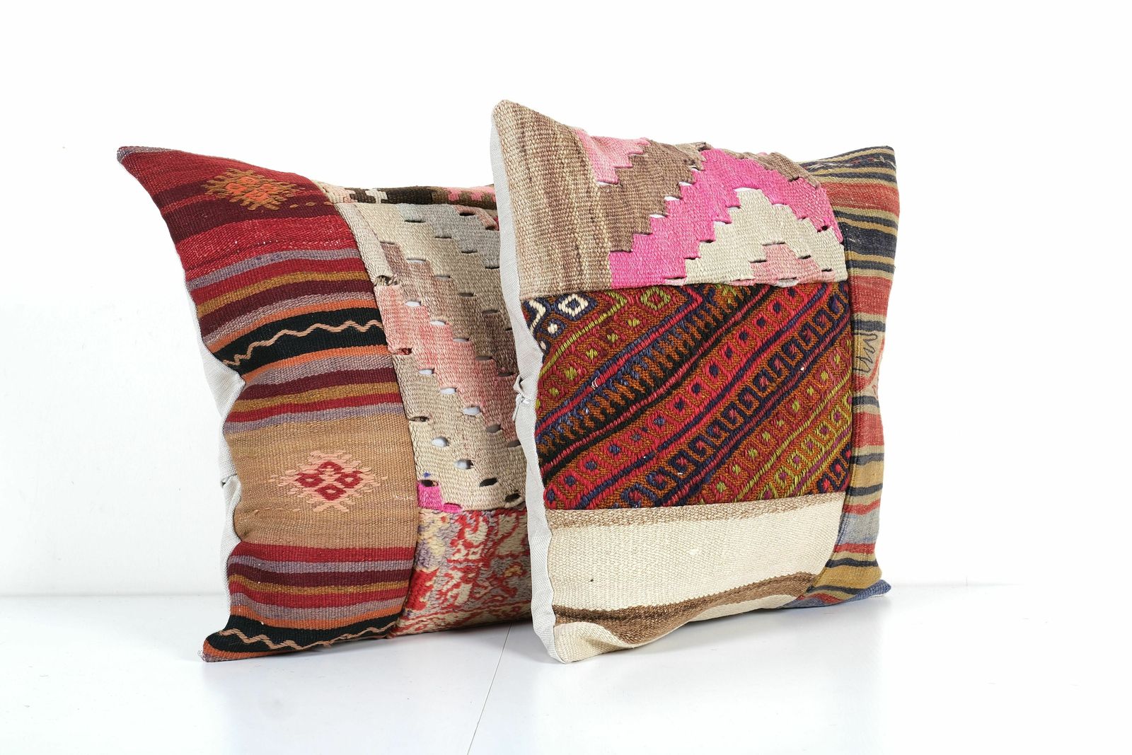 Vintage Turkish Patchwork Pillow, Set Of Two Bohemian Wool Designer Cushion Cover photo for sale