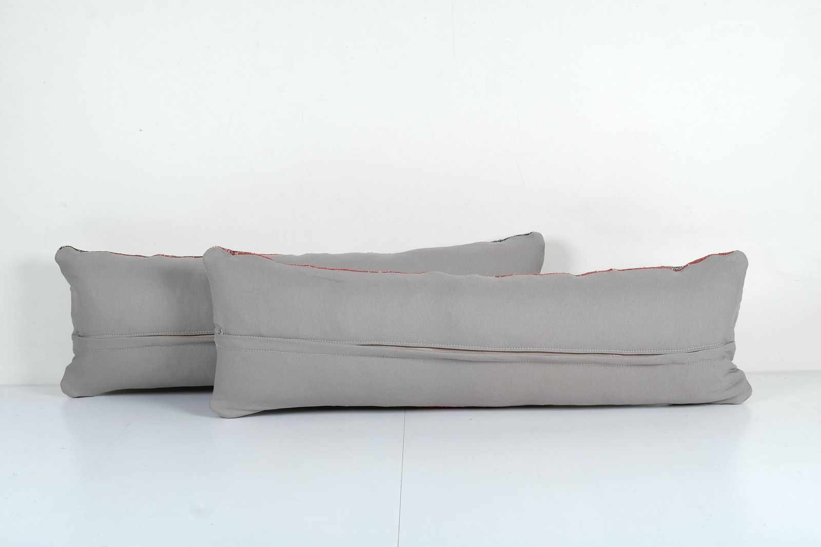 Faded Blue Lumbar Pillow, Faded Red Turkish Lumbar Pillow, Muted Ethnic Anatolian Carpet Cover, Oushak Pillow photo for sale
