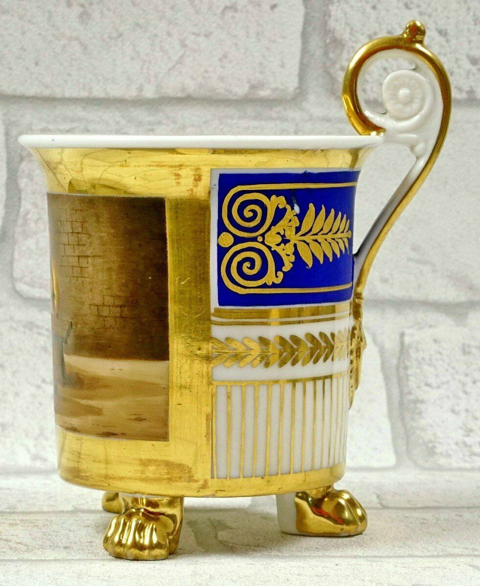 Large Tripod Chocolate Cup And Saucer In Paris Porcelain   Early 19th Century photo Home Decor