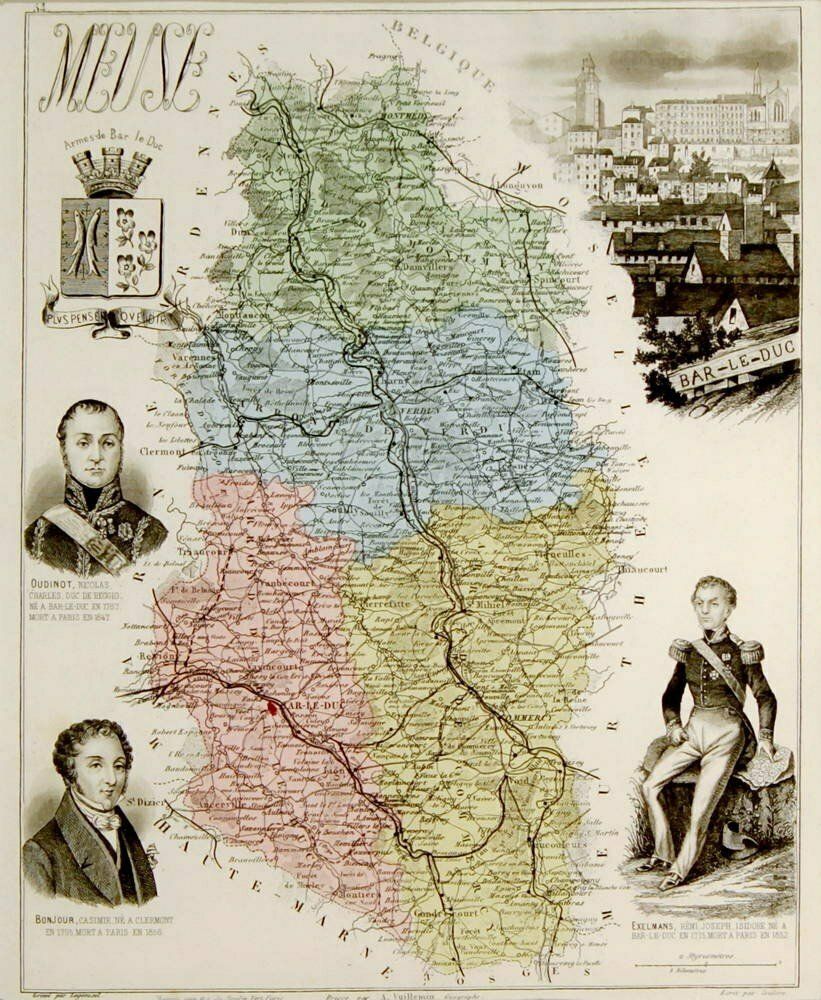 Engraving Representing The Departmental Map Of "La Meuse" (55)   Ep. End Of The 19th Century photo for sale