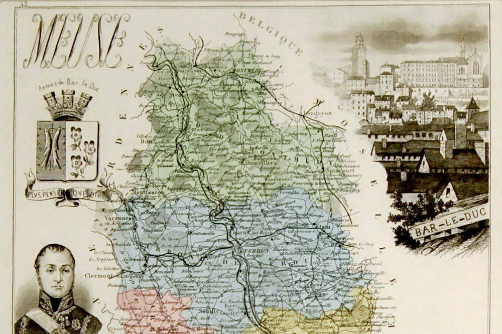 Engraving Representing The Departmental Map Of "La Meuse" (55)   Ep. End Of The 19th Century photo Art