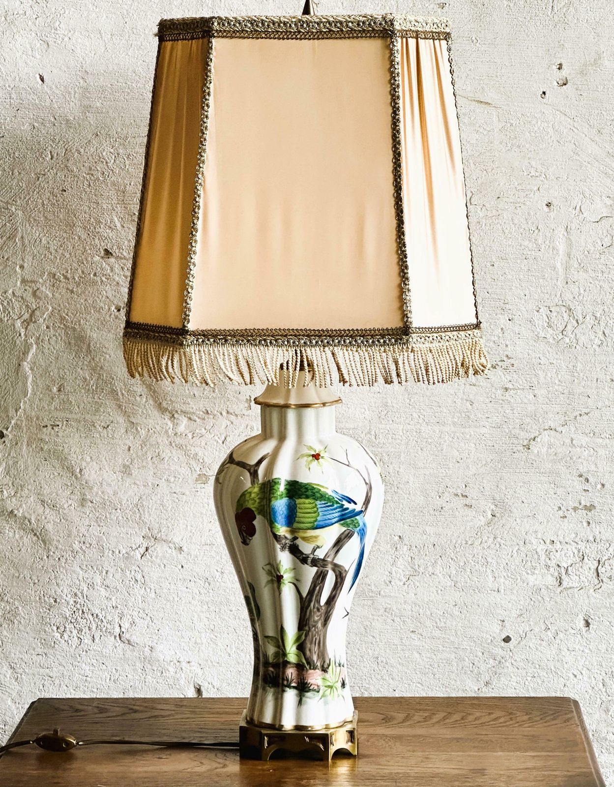 Porcelaine De Paris With Exotic Birds Porcelain Table Lamp, 1950s. photo furniture