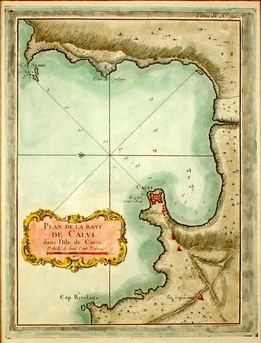 Corsica – Zeldzame Maritieme Kaartenets – Plattegrond Van De Baai Van Calvi Op Het Eiland Corsica – 18e Eeuw photo for sale