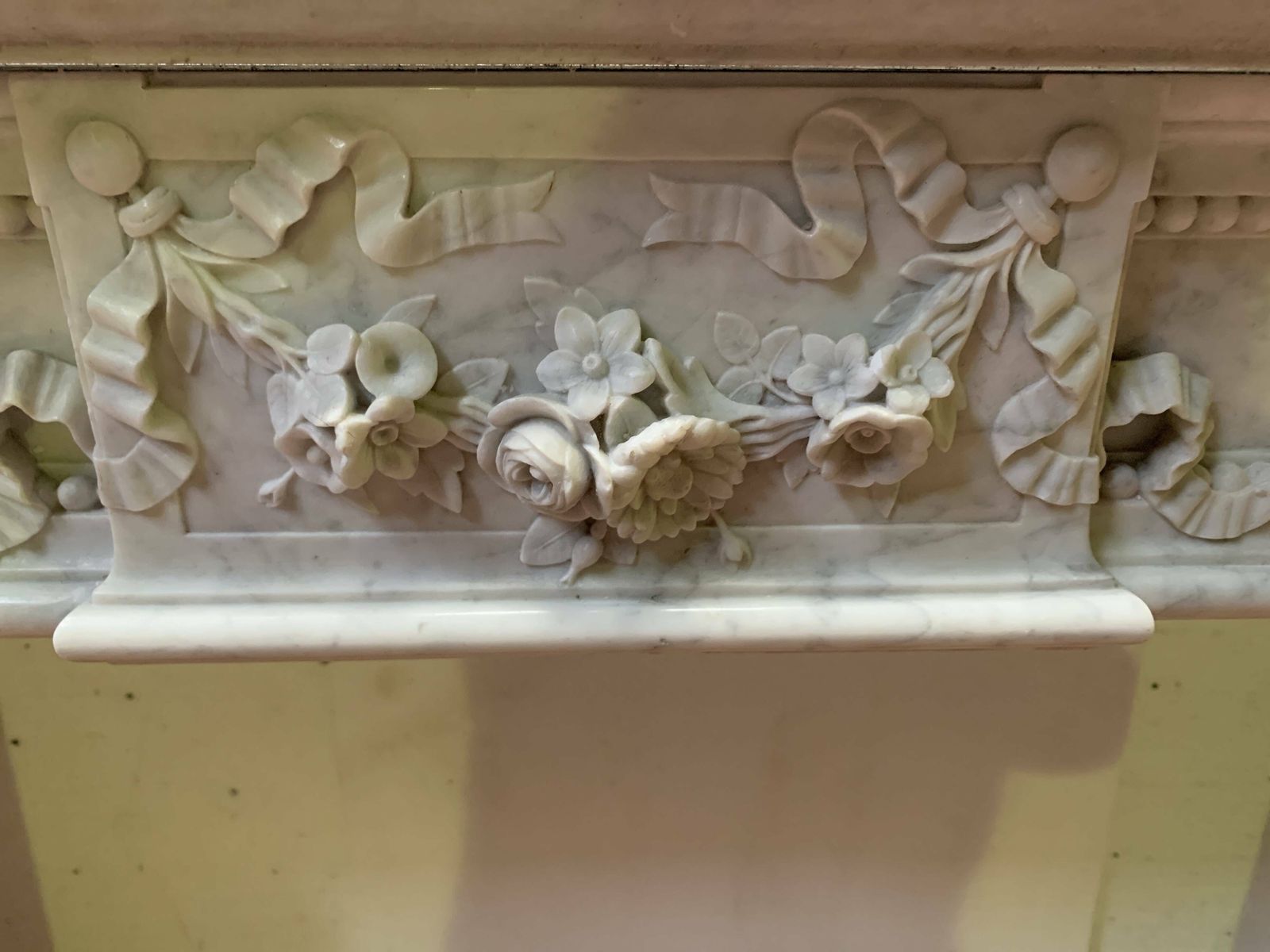 Home Fixtures Louis XVI Style Fireplace In White Carrara Marble, 19th Century photo