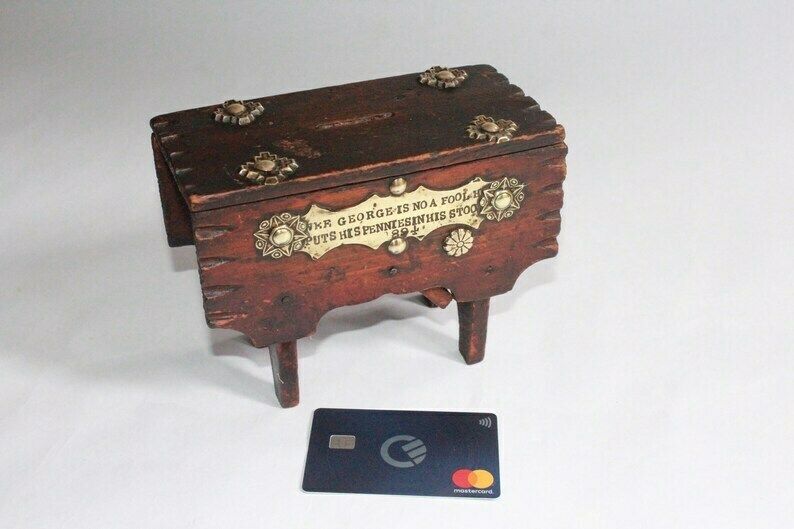 Antique Money Box 1894, Including Victorian Pennies. Unique Gift. photo vinterior