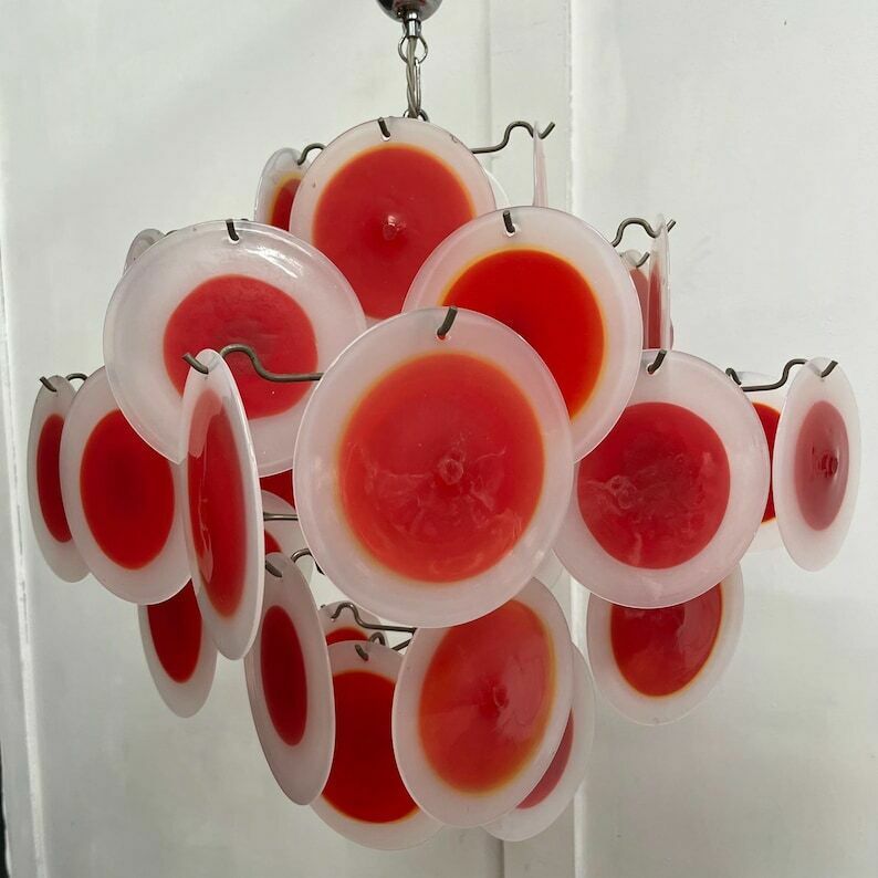 Mid Century Italian Murano Glass Disc Chandelier By Gino Vistosi, 1960s / Lighting