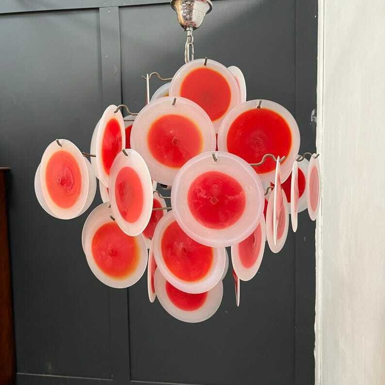 Mid Century Italian Murano Glass Disc Chandelier By Gino Vistosi, 1960s / Lighting photo for sale