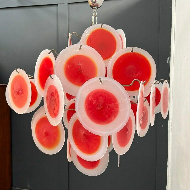 Mid Century Italian Murano Glass Disc Chandelier By Gino Vistosi, 1960s / Lighting photo Lighting
