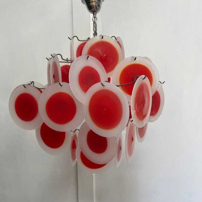Mid Century Italian Murano Glass Disc Chandelier By Gino Vistosi, 1960s / Lighting photo vinterior