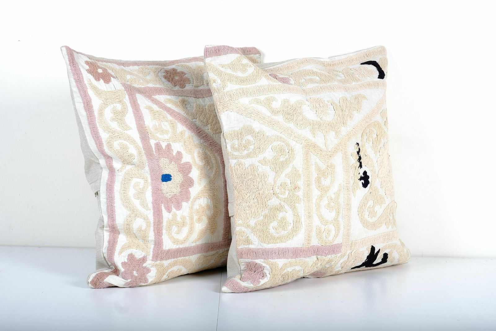 Suzani Cushion Cover, Set Of Two Suzani Pastel Pillow Case Made From A 19th Century Textile, Pair Pink  Cover photo Textiles
