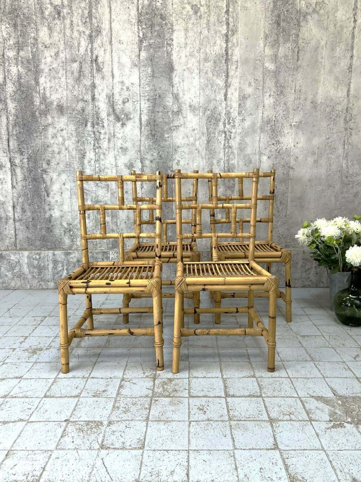 995.0 Set Of Four 1970s Bamboo Dining Chairs photo