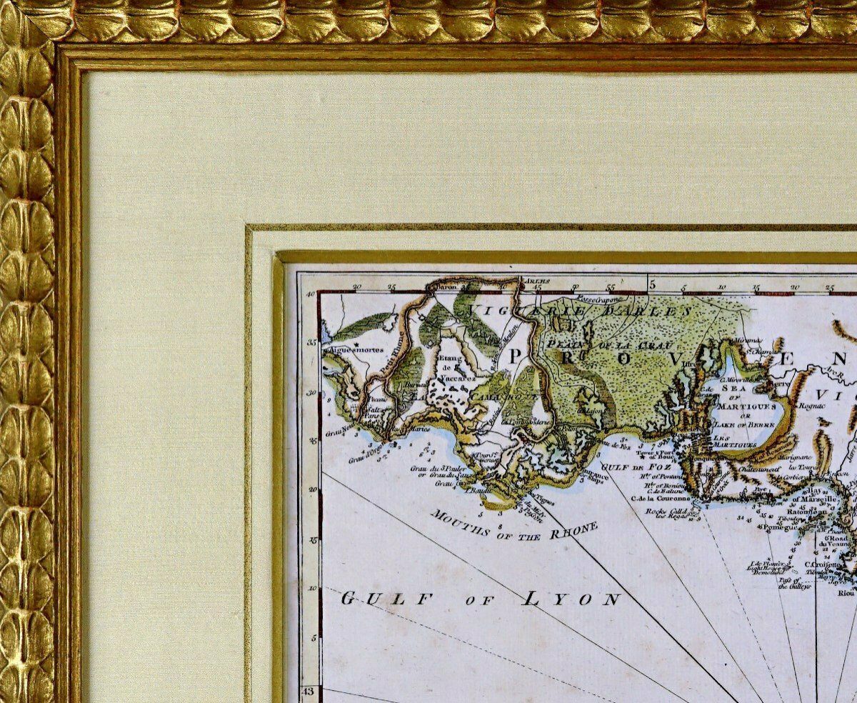 Engraving Of A Marine Chart Of The Mediterranean Sea   Golf Du Lyon From Aiguemortes To Hyères   18th Century photo furniture