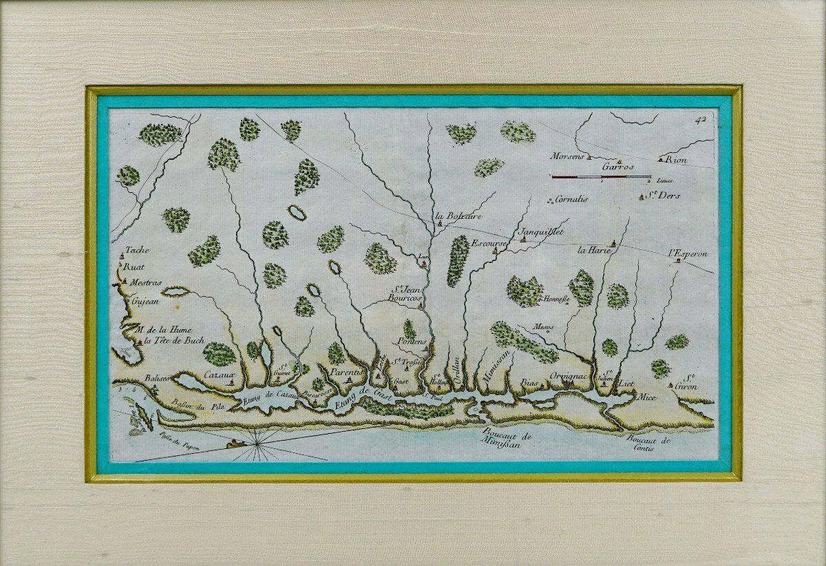 Rare Engraving Of A Marine Chart Of The Arcachon Basin   No. 42   18th Century photo Art