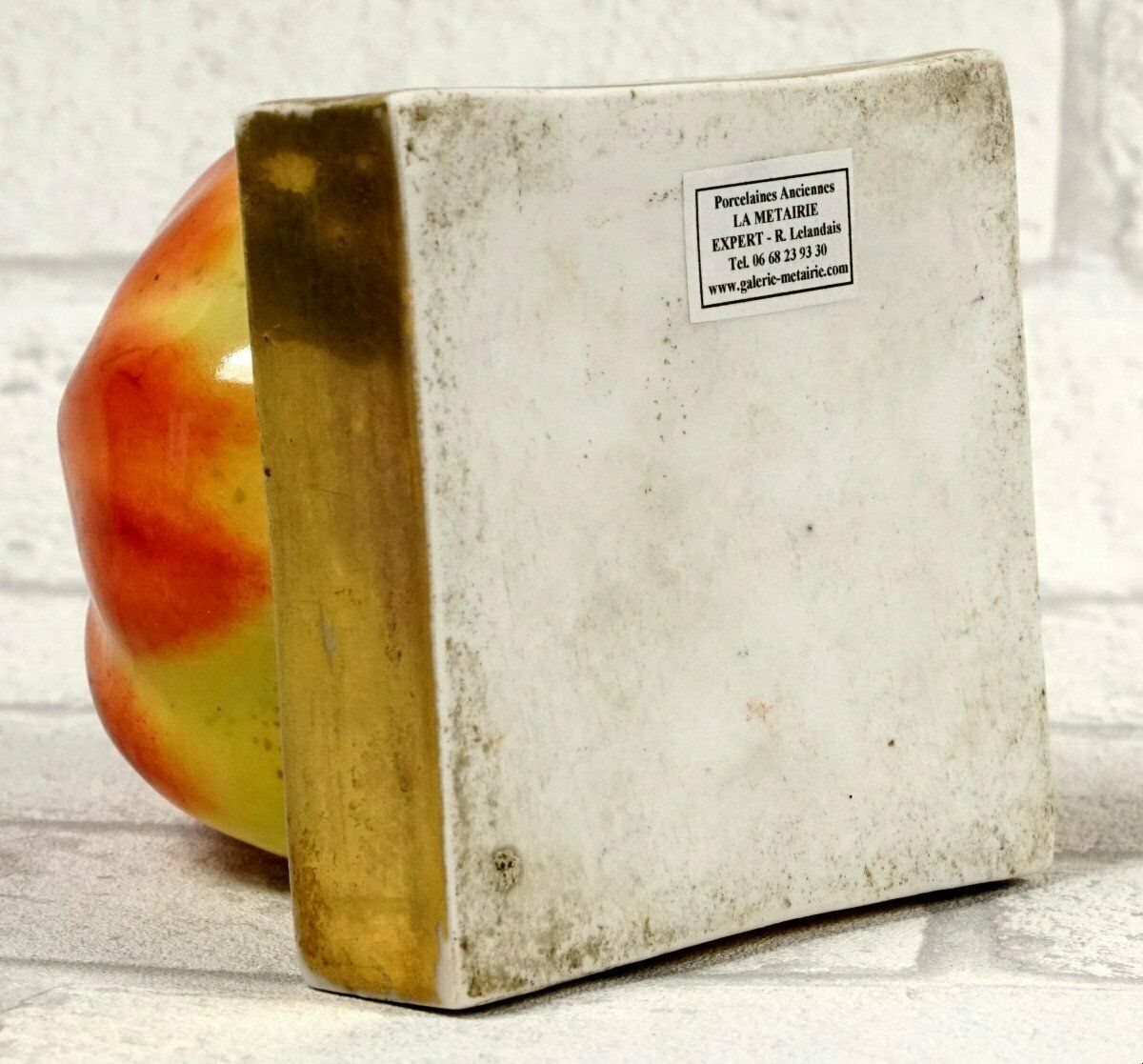 Curious Trompe L'oeil Inkwell In The Shape Of An Apple In Paris Porcelain   Early 19th Century photo vintage