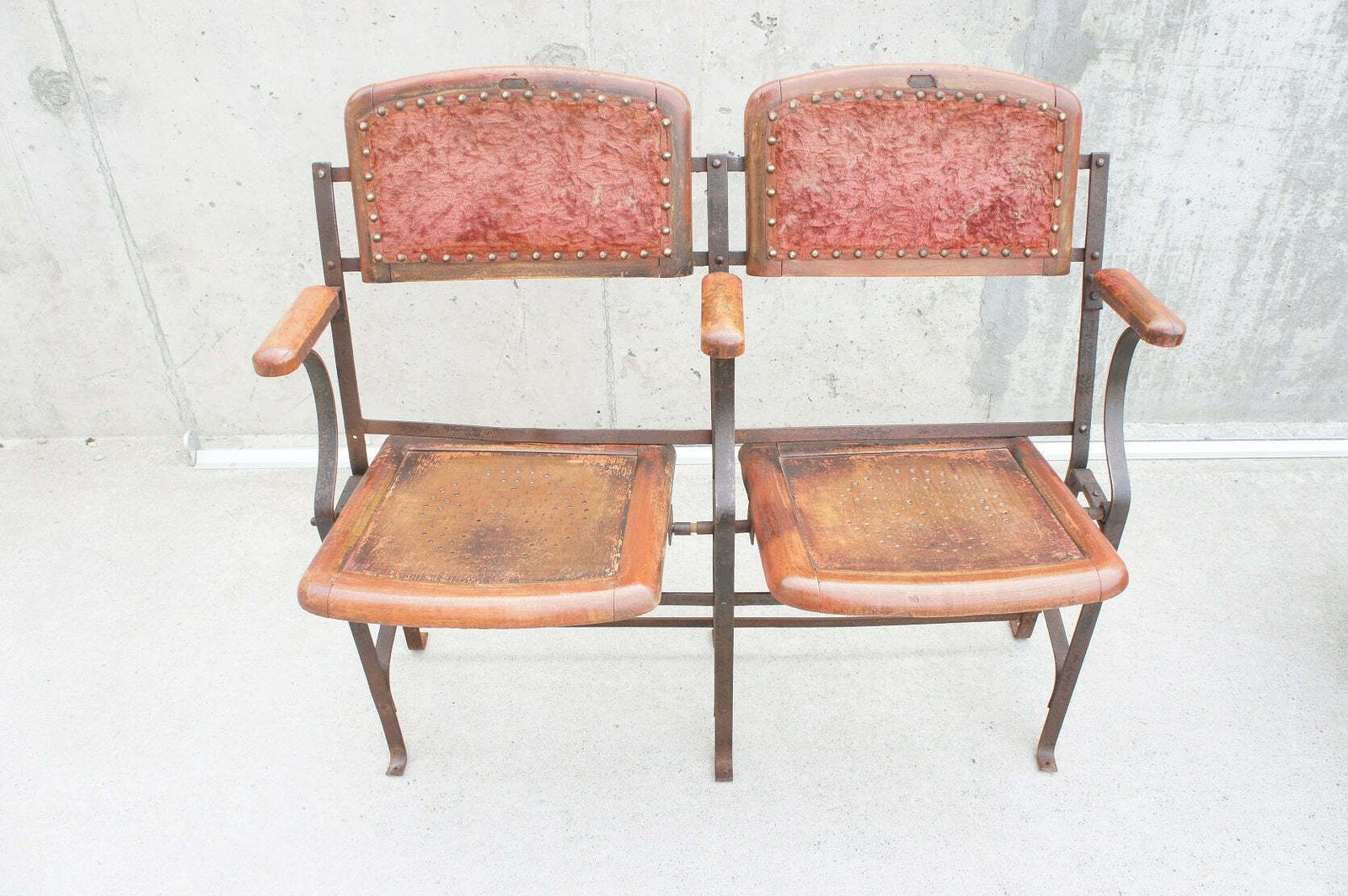 French Napoleon III 19th Century Metal, Wood, Red Velvet And Satin Cinema Seats photo for sale