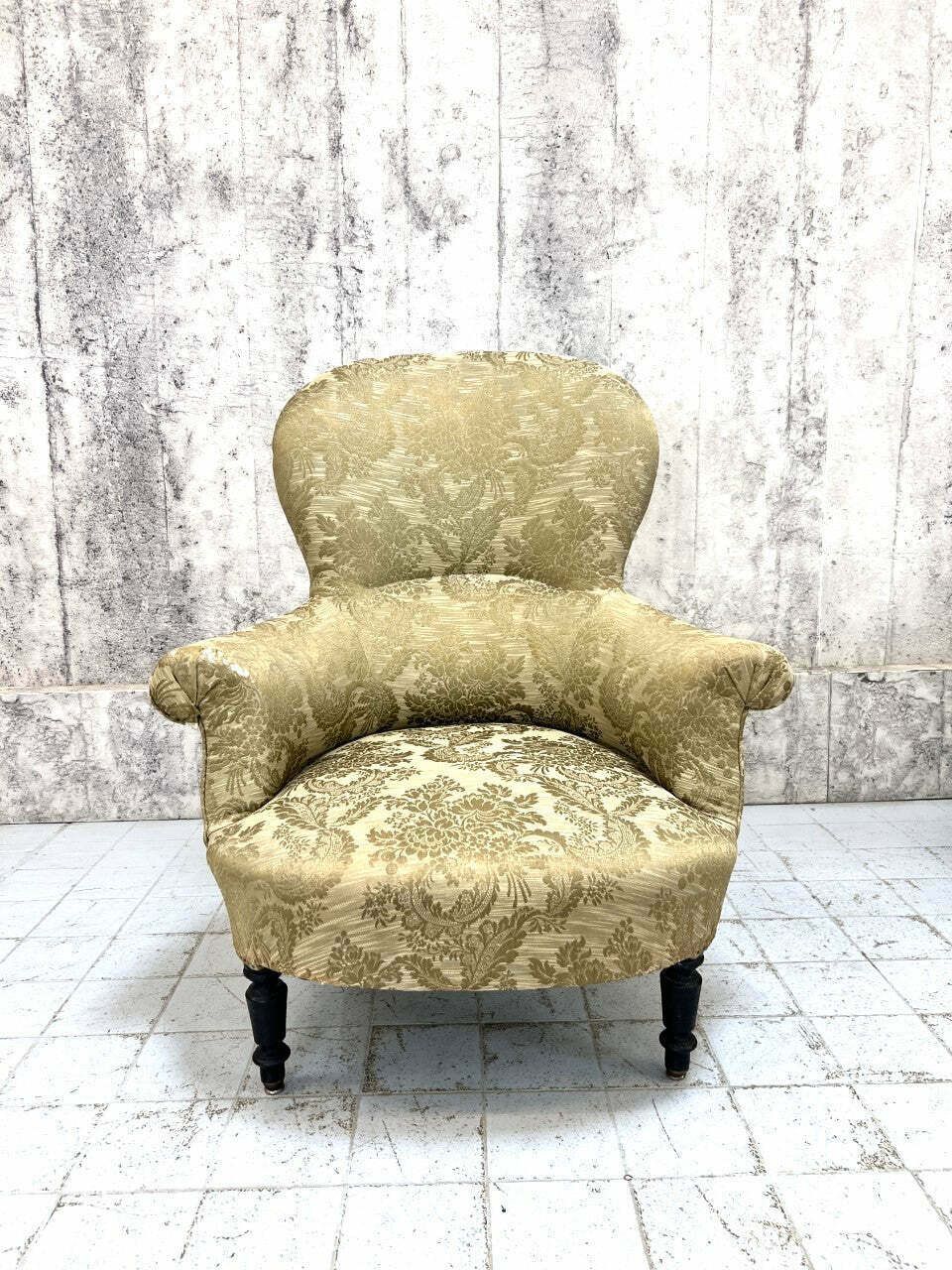 Napoleon III Jacquard Gold/Green Nursing Armchair photo furniture