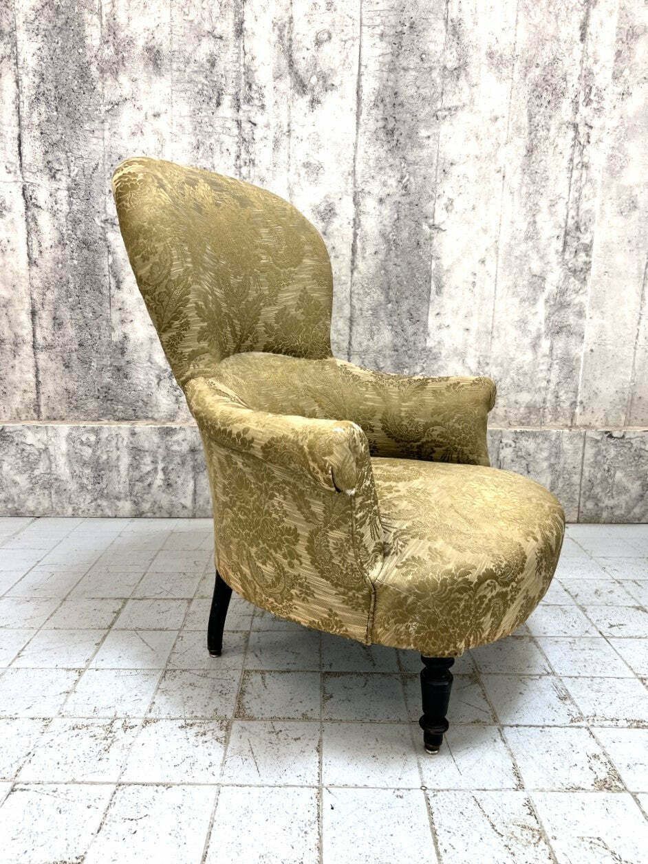 Napoleon III Jacquard Gold/Green Nursing Armchair photo for sale