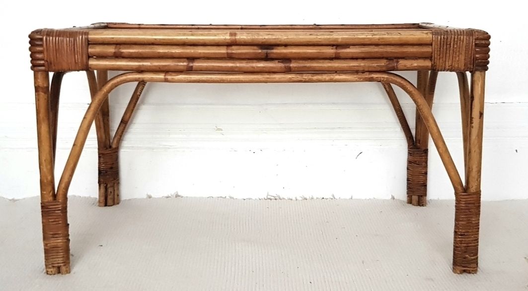 Mid Century Italian Riviera Bamboo & Glass Coffee Table photo for sale