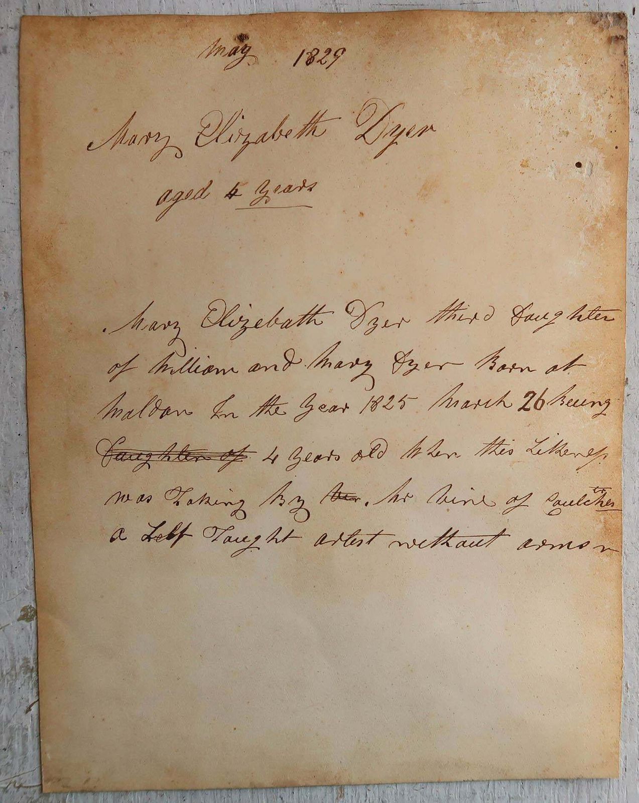 Portrait Of Mary Elizabeth Dyer, Aged 4. Dated 1829 photo Art