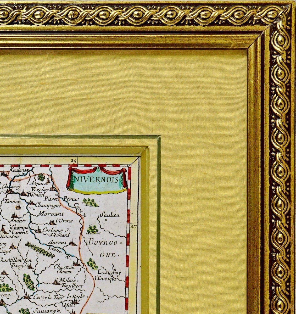 Rare Engraving   Map Of Nivernais With Its Coat Of Arms (Nivernais   Morvant   Nevers)   Mid 17th Century photo furniture