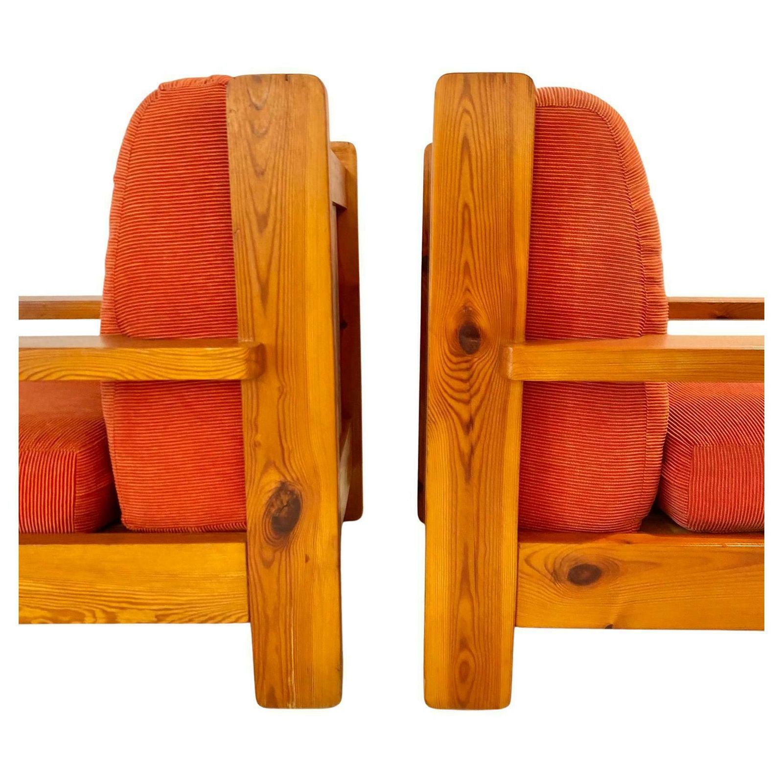 Mid Century Modern Wood And Red Velvet Armchairs, Set Of Two, Italy 1970 photo furniture
