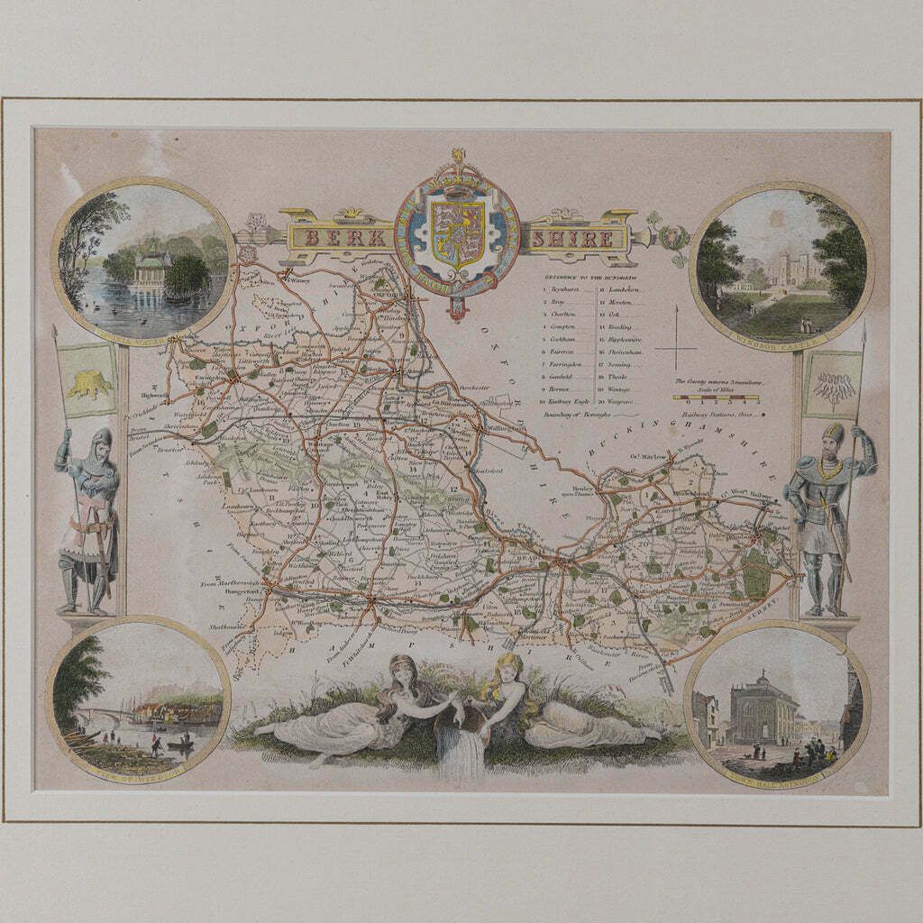 Antique County Map, Berkshire, English Framed Lithograph, Cartography, Victorian photo Art