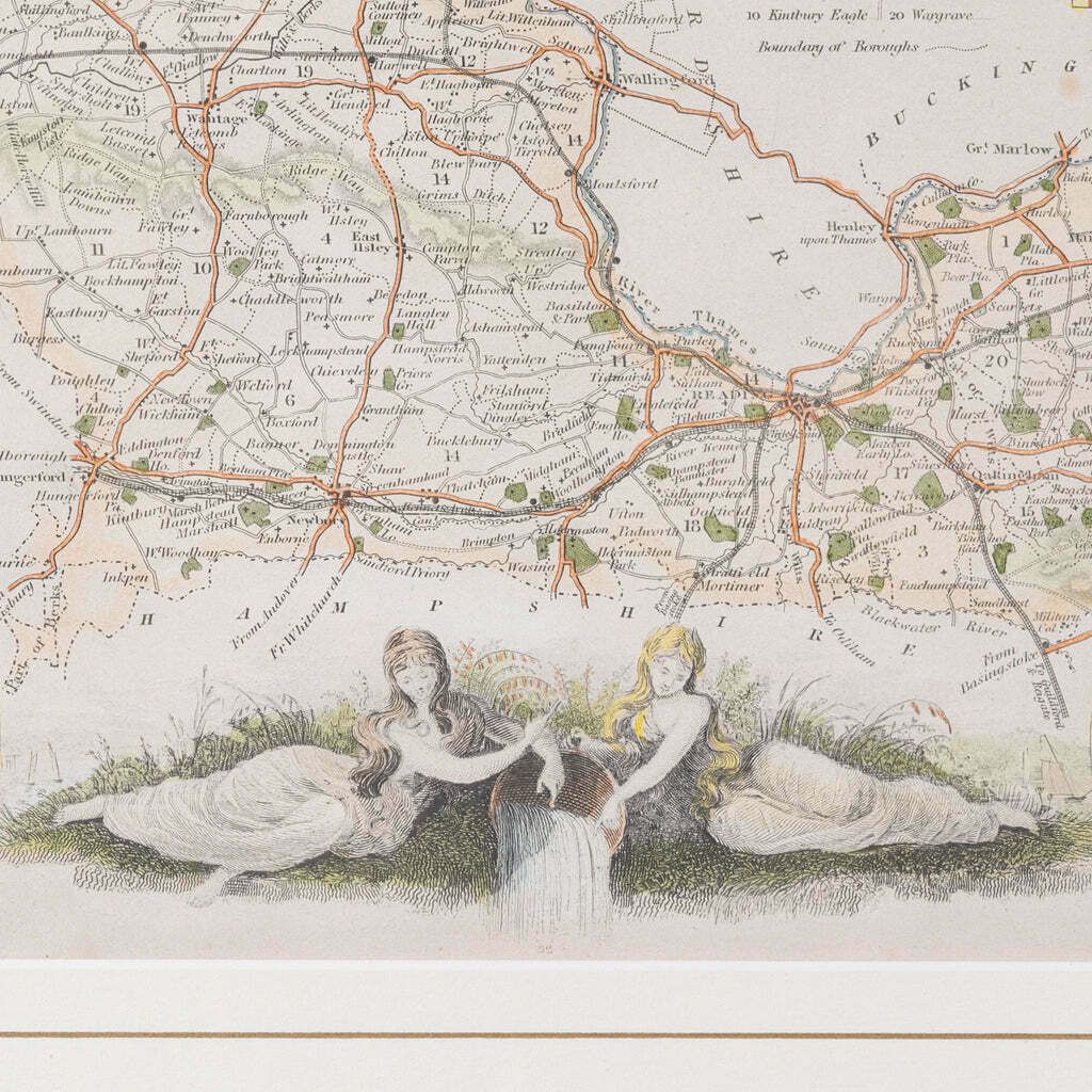 photo furniture Antique County Map, Berkshire, English Framed Lithograph, Cartography, Victorian