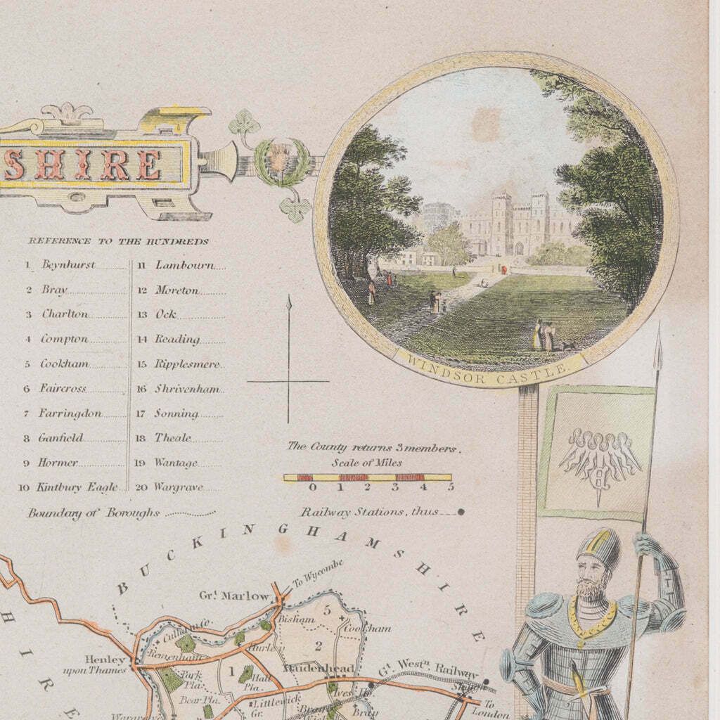 Art Antique County Map, Berkshire, English Framed Lithograph, Cartography, Victorian photo