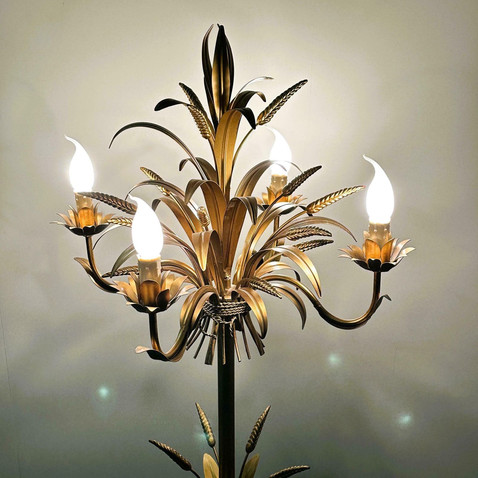 Rare Gilt Metal Sheaf Of Wheat Floor Lamp By Hans Kogl, 1970s.