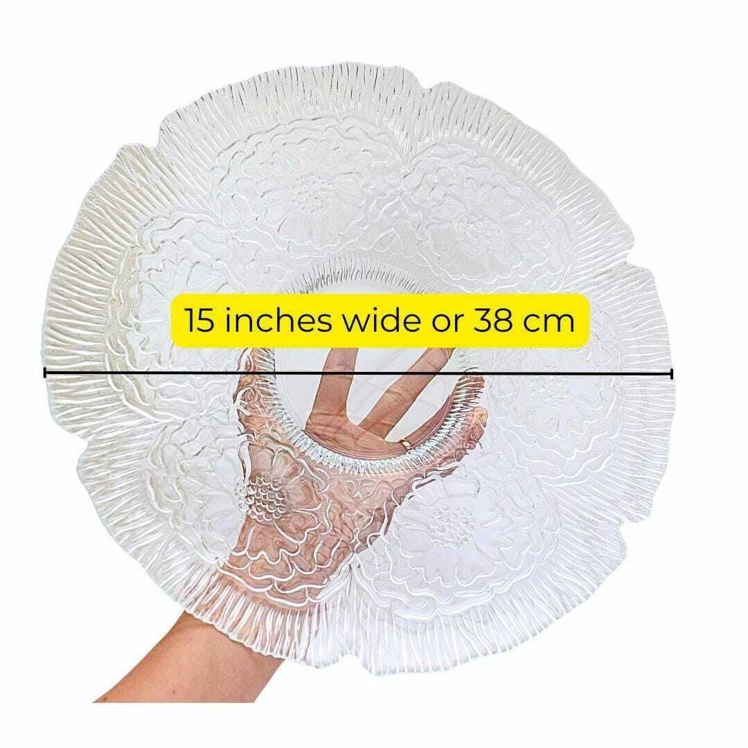 Large French Glass Bowl Centrepiece With Floral Design, Large French Bowl, Floral Centrepiece photo for sale
