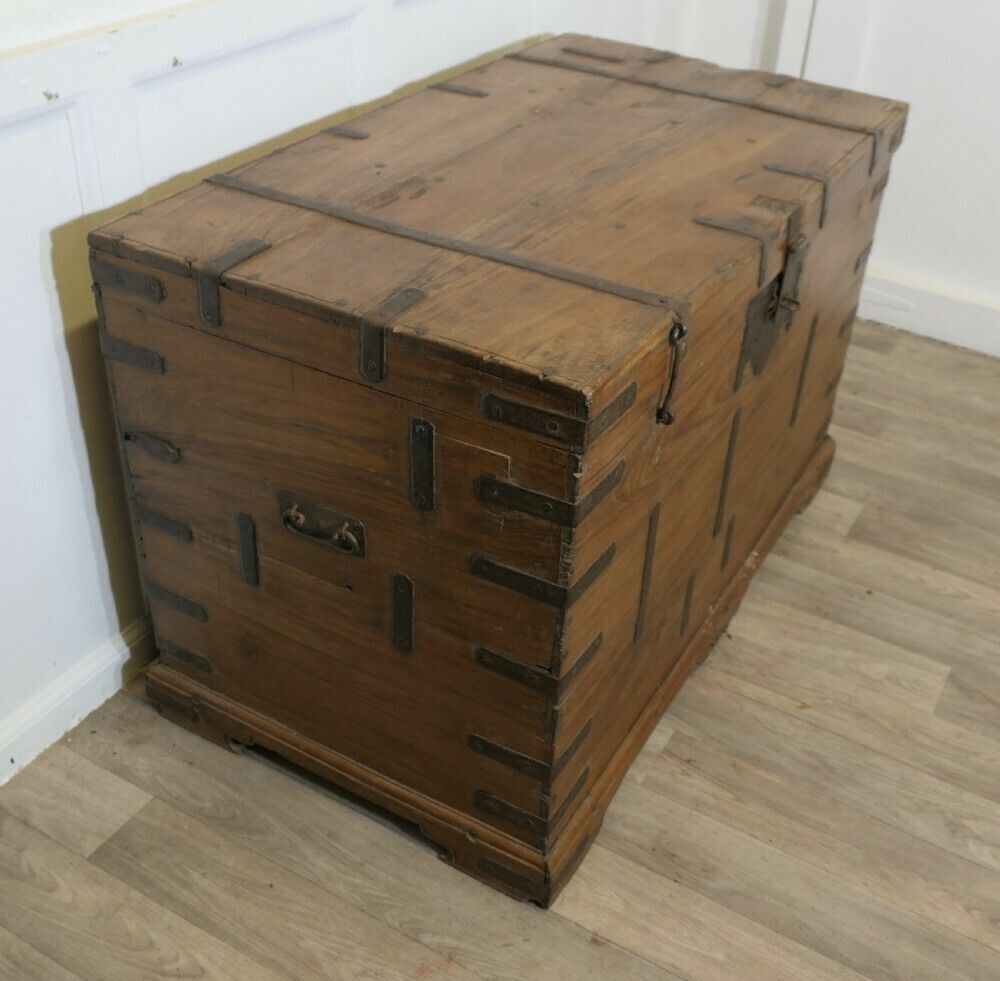 Large Fitted Iron Banded Merchants Chest photo for sale