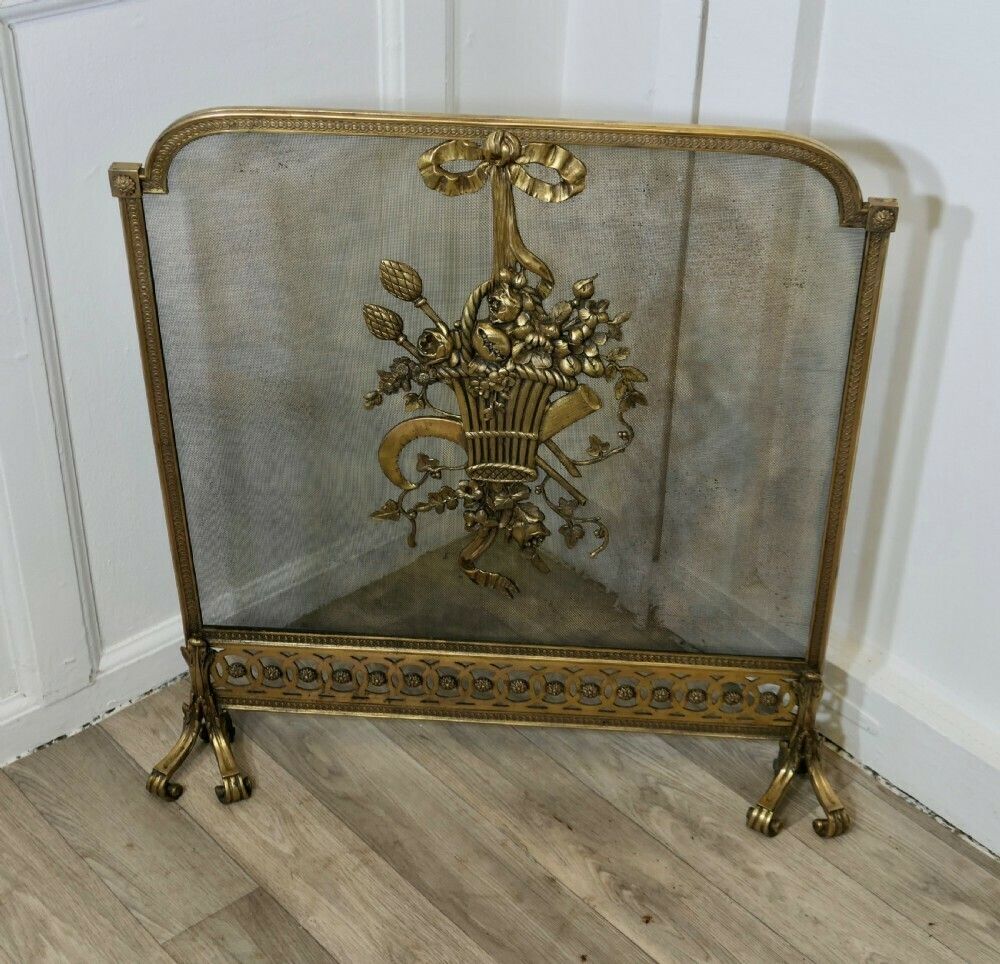 Free Standing French Brass Rococo Fire Guard, Spark Screen photo for sale