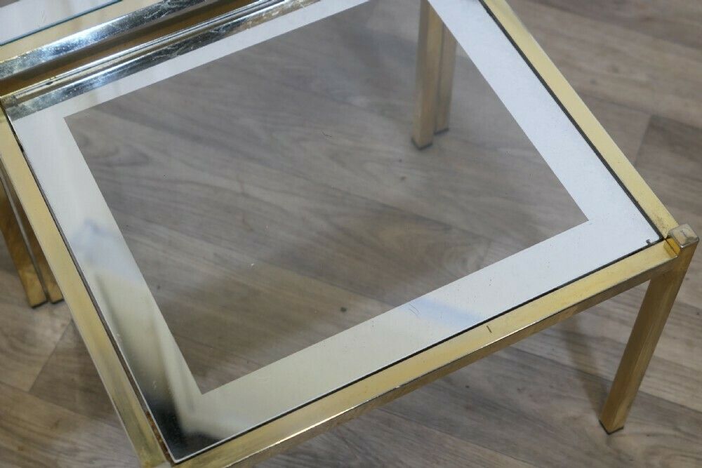 Art Deco Glass Mirror And Brass Nest Of Tables photo vinterior