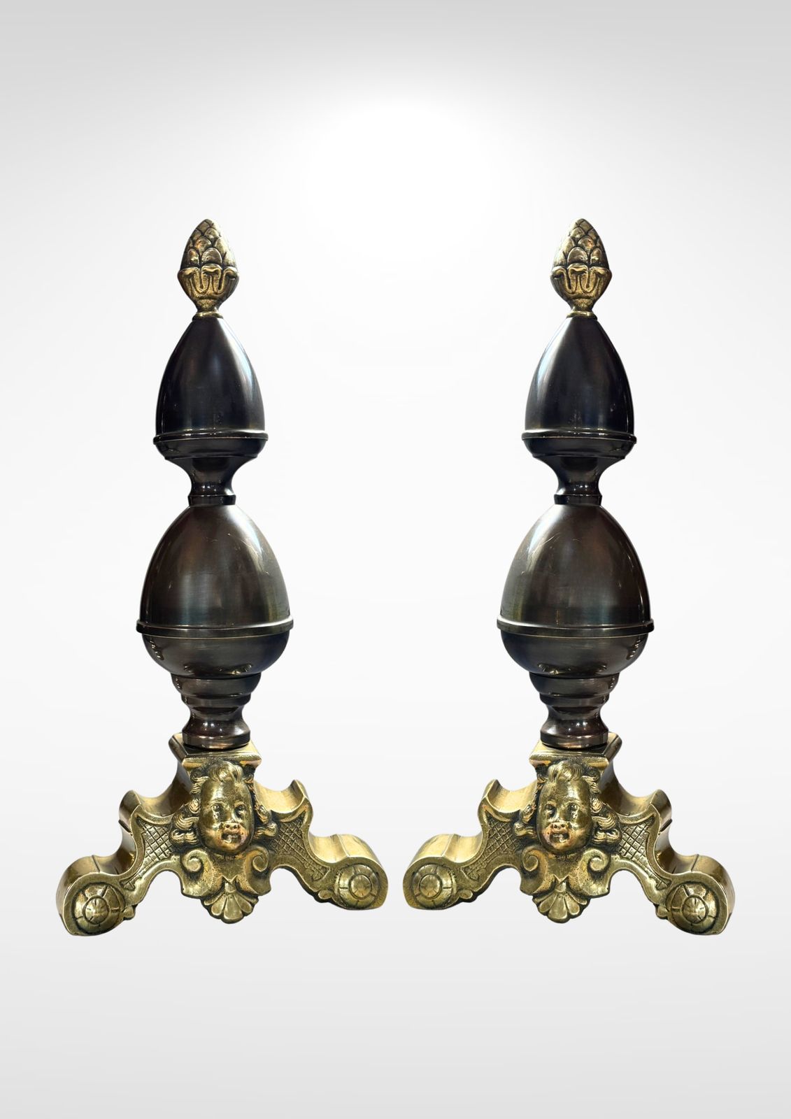 Large Pair Of Antique Dutch Cast Bronze And Brass Fire Dogs Andirons photo vintage
