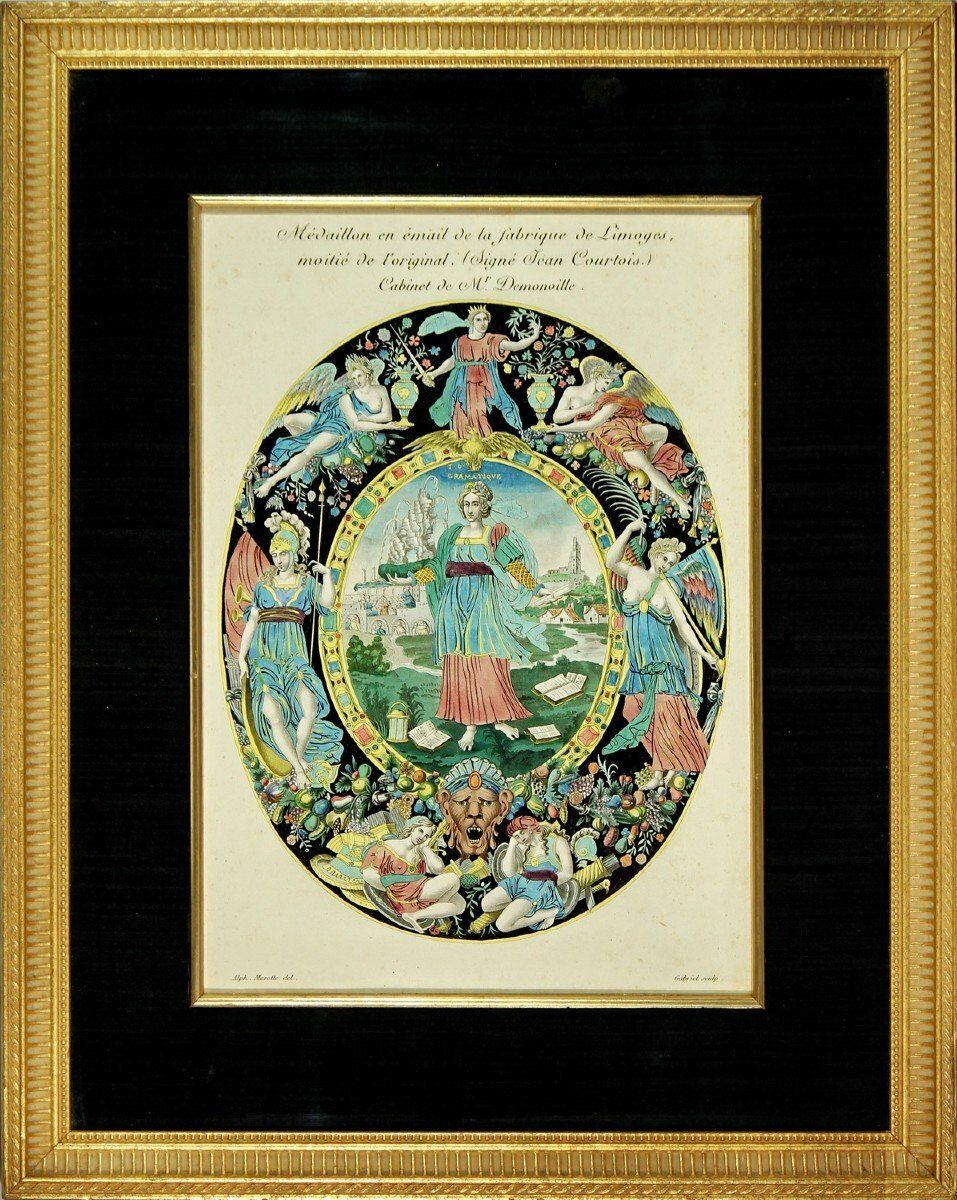 Large Engraving Representing An Enamel Medallion From The Limoges Factory   Ep. Xixth