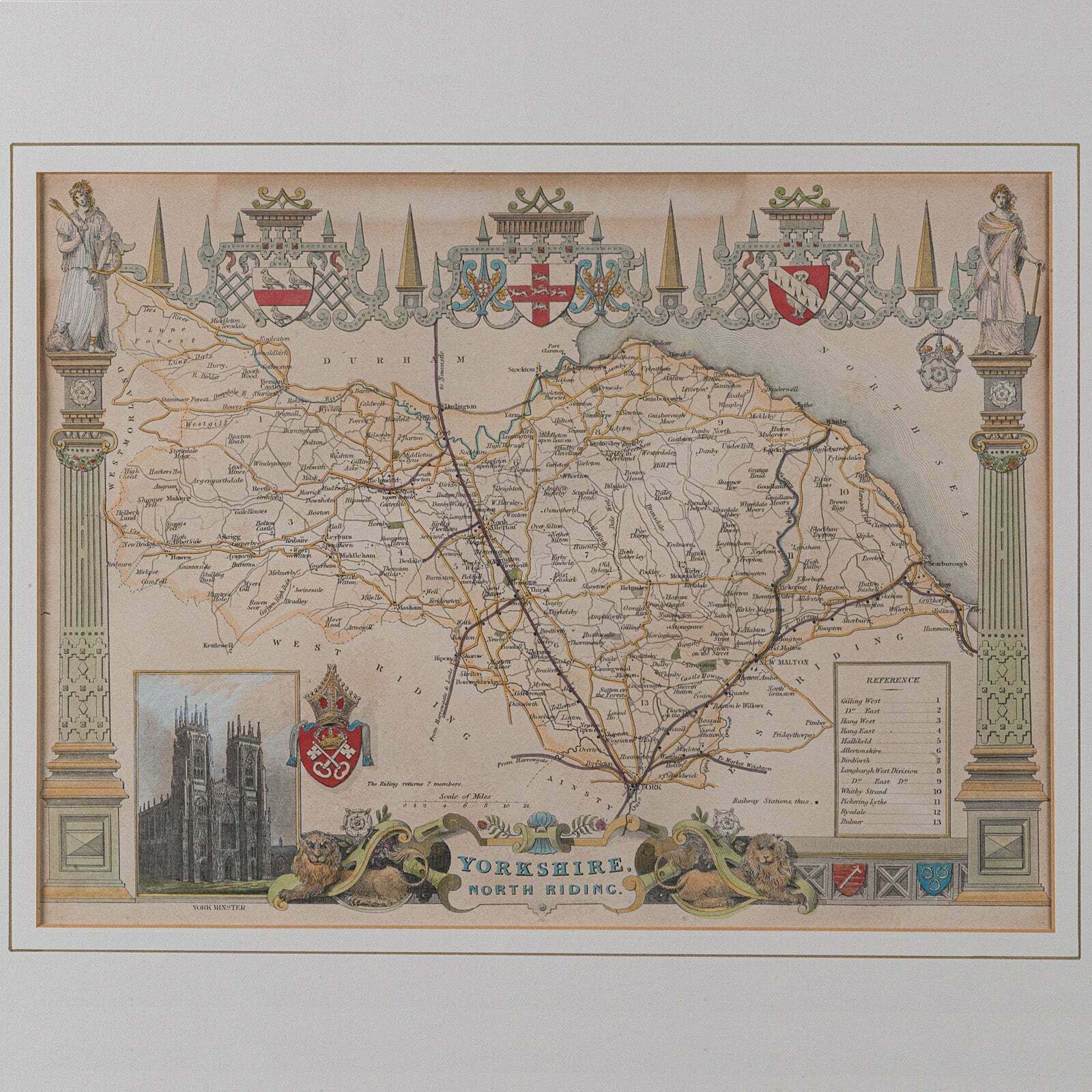 Antique North Yorkshire Map, English, Framed Lithography, Cartography, Victorian photo Art