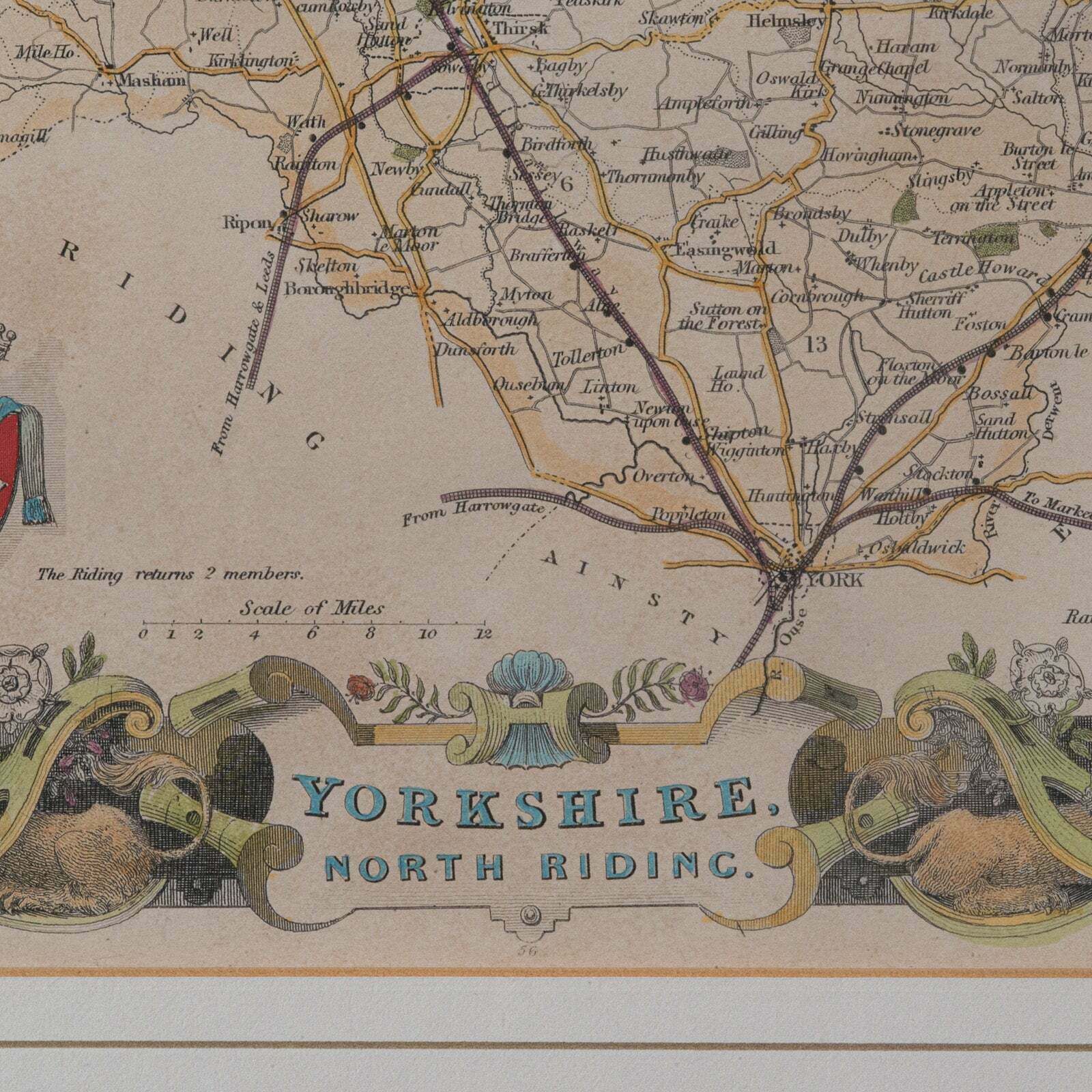 Antique North Yorkshire Map, English, Framed Lithography, Cartography, Victorian photo 295.0