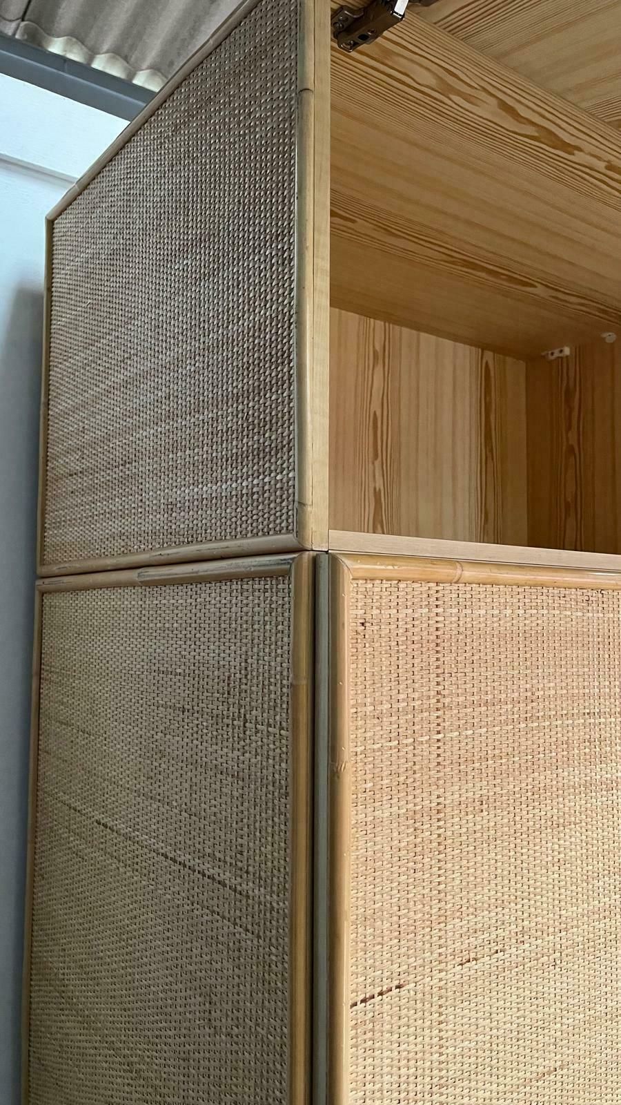 Vintage Rattan Double Wardrobe With Upper Storage Cupboard photo Furniture