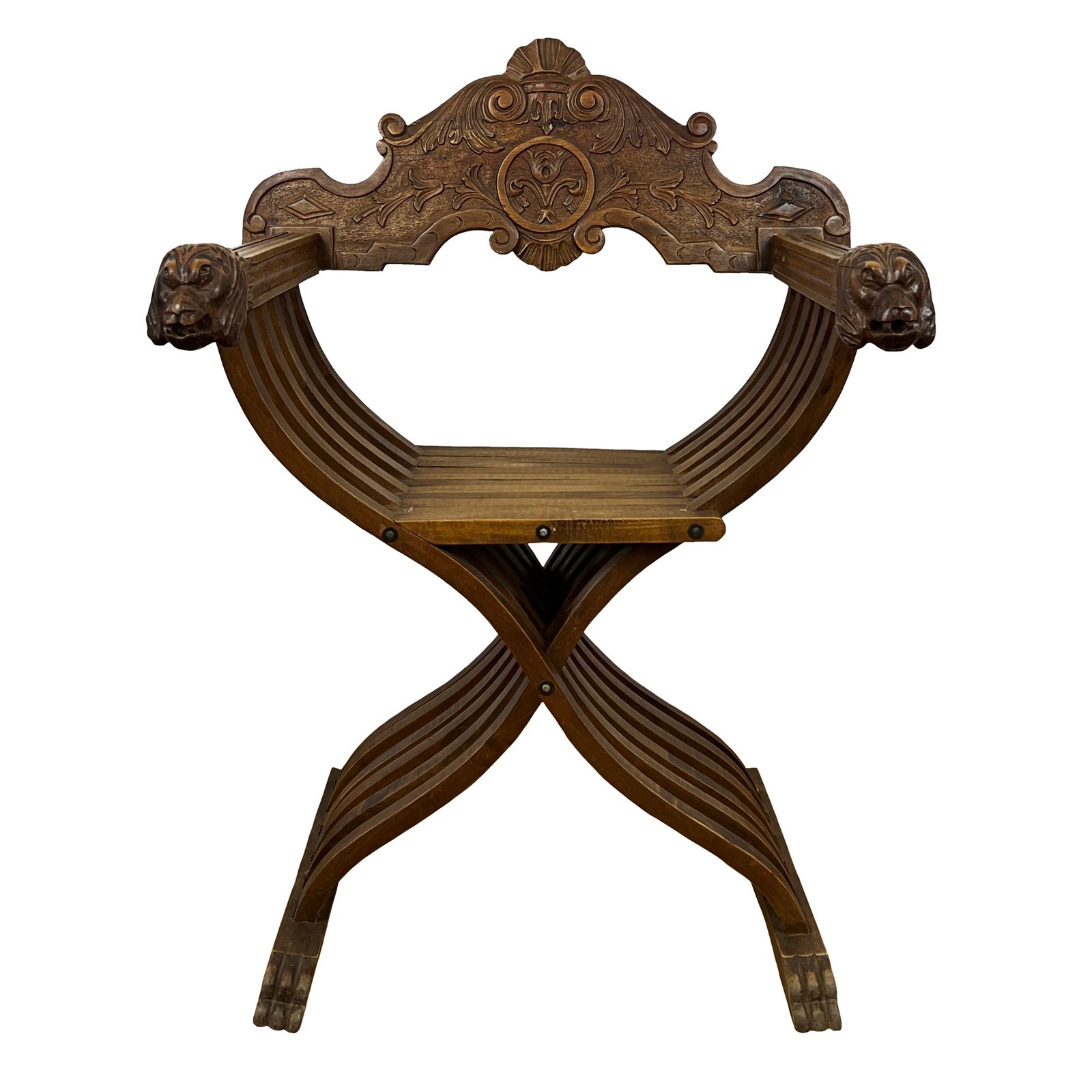Antique Savonarola Chair, Florentine Renaissance Home Decor, Carved Wood Armchair