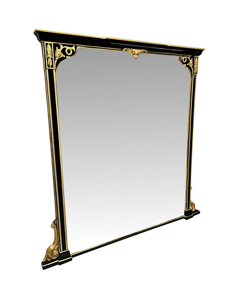 A Very Rare And Fine Large 19th Century Ebonised And Gilded Overmantel Mirror photo for sale