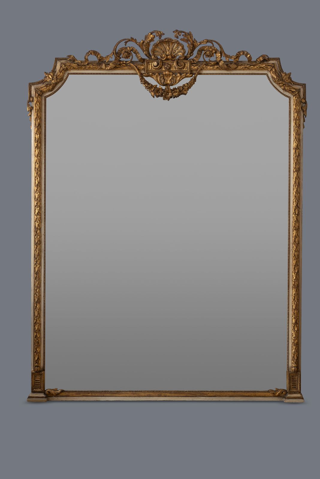 Large Stunning 19th Century English Gilt And Painted Overmantle Mirror