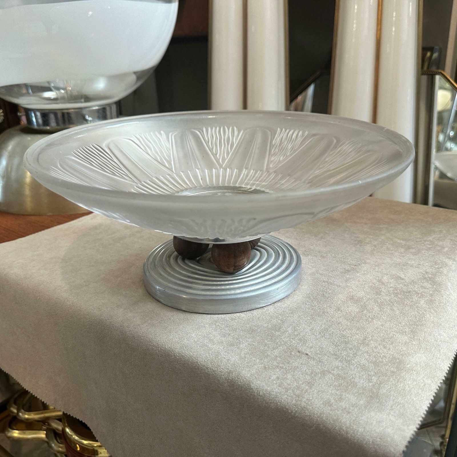 1930s Art Deco Aluminum Wood And Opalescent Glass French Centerpiece photo buy