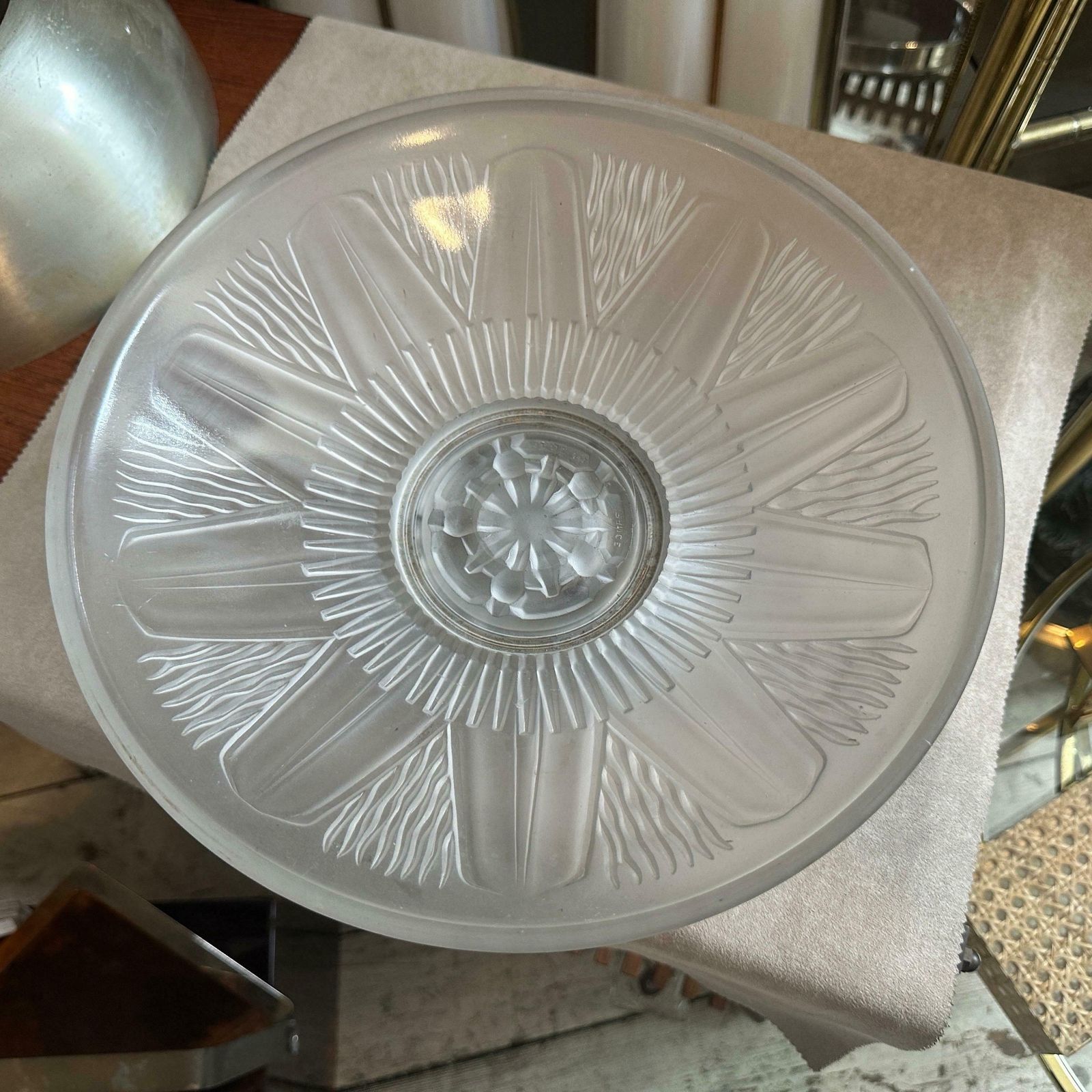 photo furniture 1930s Art Deco Aluminum Wood And Opalescent Glass French Centerpiece