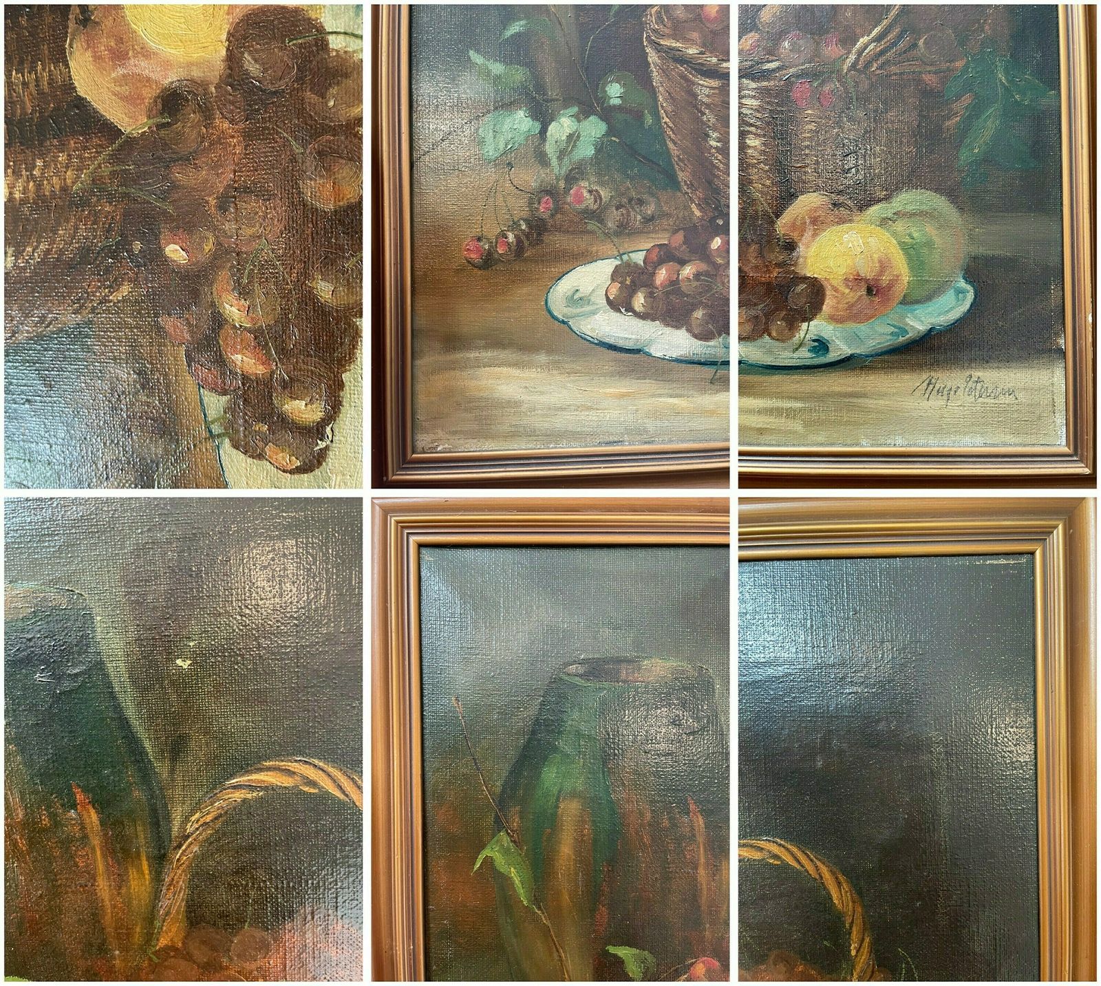 Stunning Vintage Still Life 1930s Original Oil Painting With Motive Of Fruit And Ceramic Vase In A Dark Setting Painted By Hugo Petersen photo buy