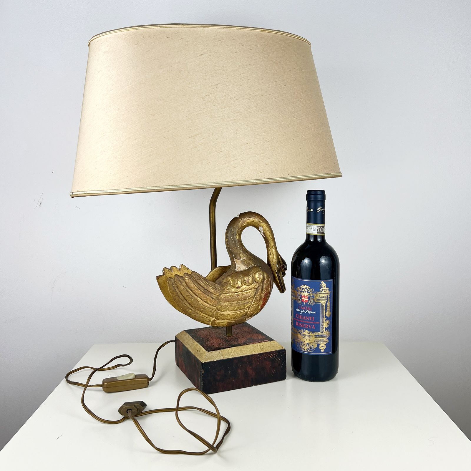 photo furniture Antique Fragment Table Lamp, Italian Salvaged Carved Gilt Wood Swan Lamp