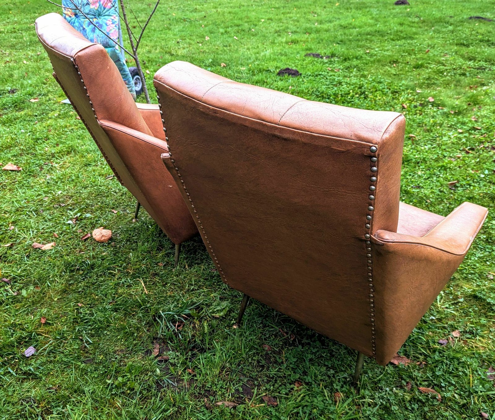 photo furniture Chic Vintage 1960s Italian Armchairs Tapering Brass Supports  Delivery Available 0174.