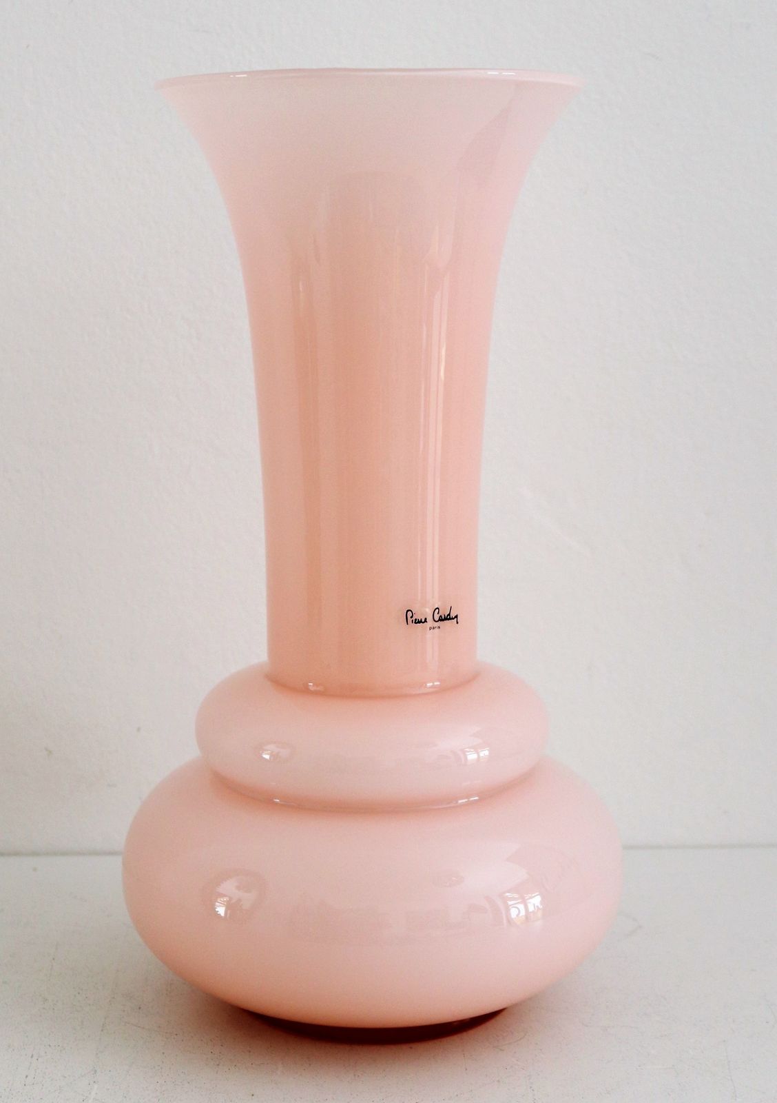 French Pink Flower Glass Vase Signed From Pierre Cardin, 1980s photo furniture